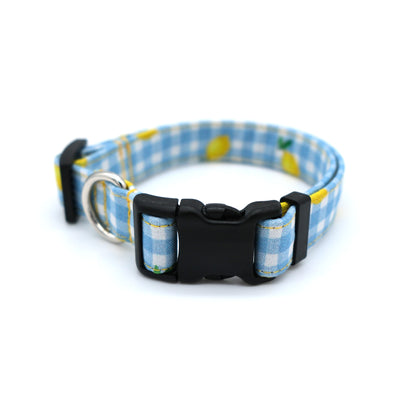 Lemon Blue Gingham Dog Collar 