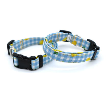 Lemon Blue Gingham Dog Collar 