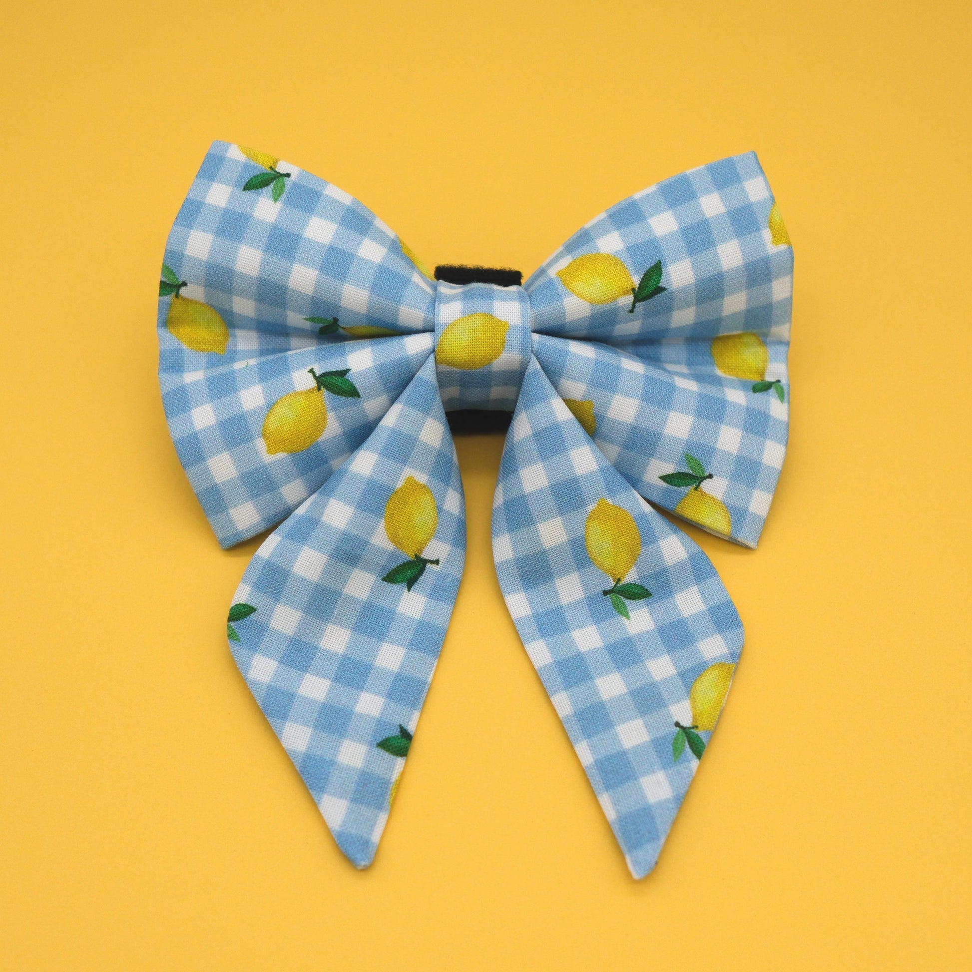 Lemon Blue Gingham Sailor Dog Bow