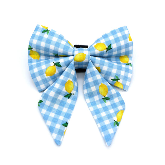 Lemon Blue Gingham Sailor Dog Bow