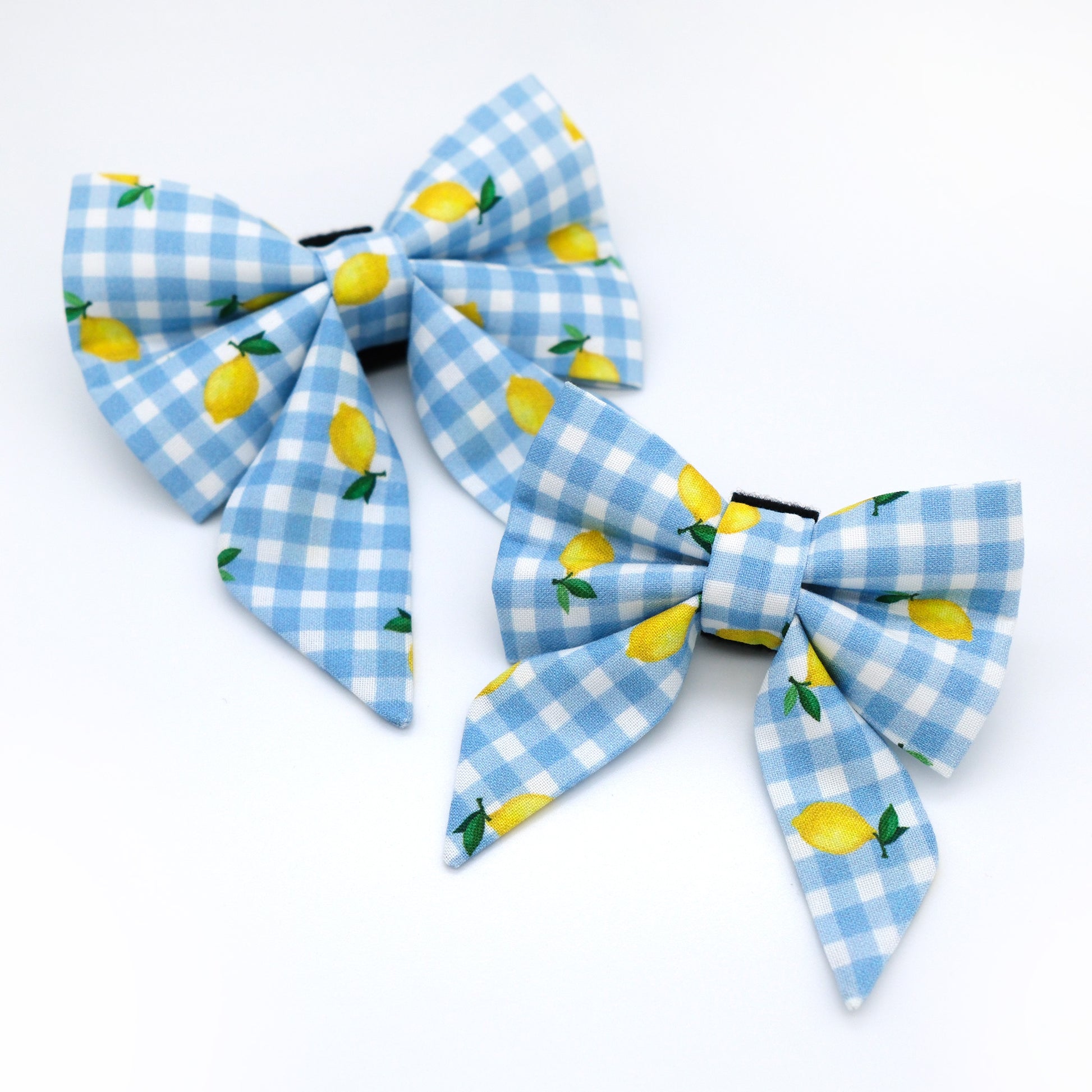 Lemon Blue Gingham Sailor Dog Bow
