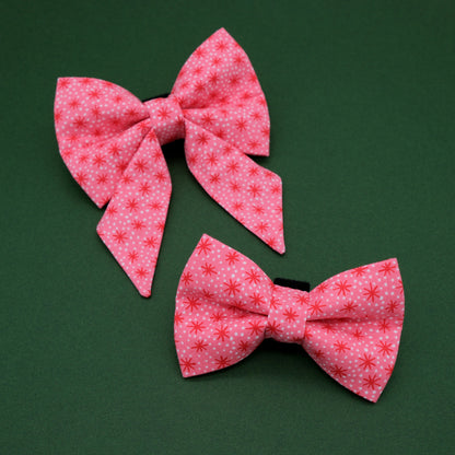 Pink and Red Retro Starburst Sailor Dog Bow