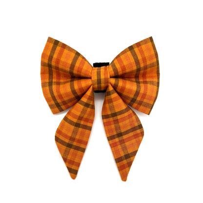 Pumpkin Spice Plaid Sailor Dog Bow