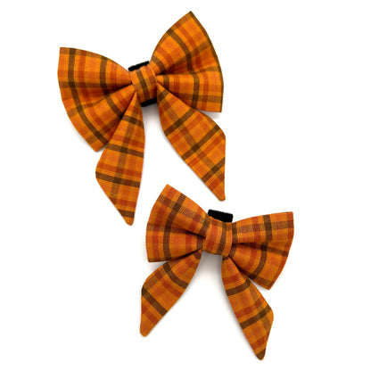 Pumpkin Spice Plaid Sailor Dog Bow
