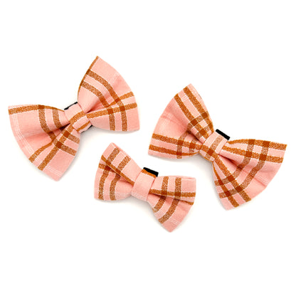 Peach Plaid Flannel Dog Bow Tie