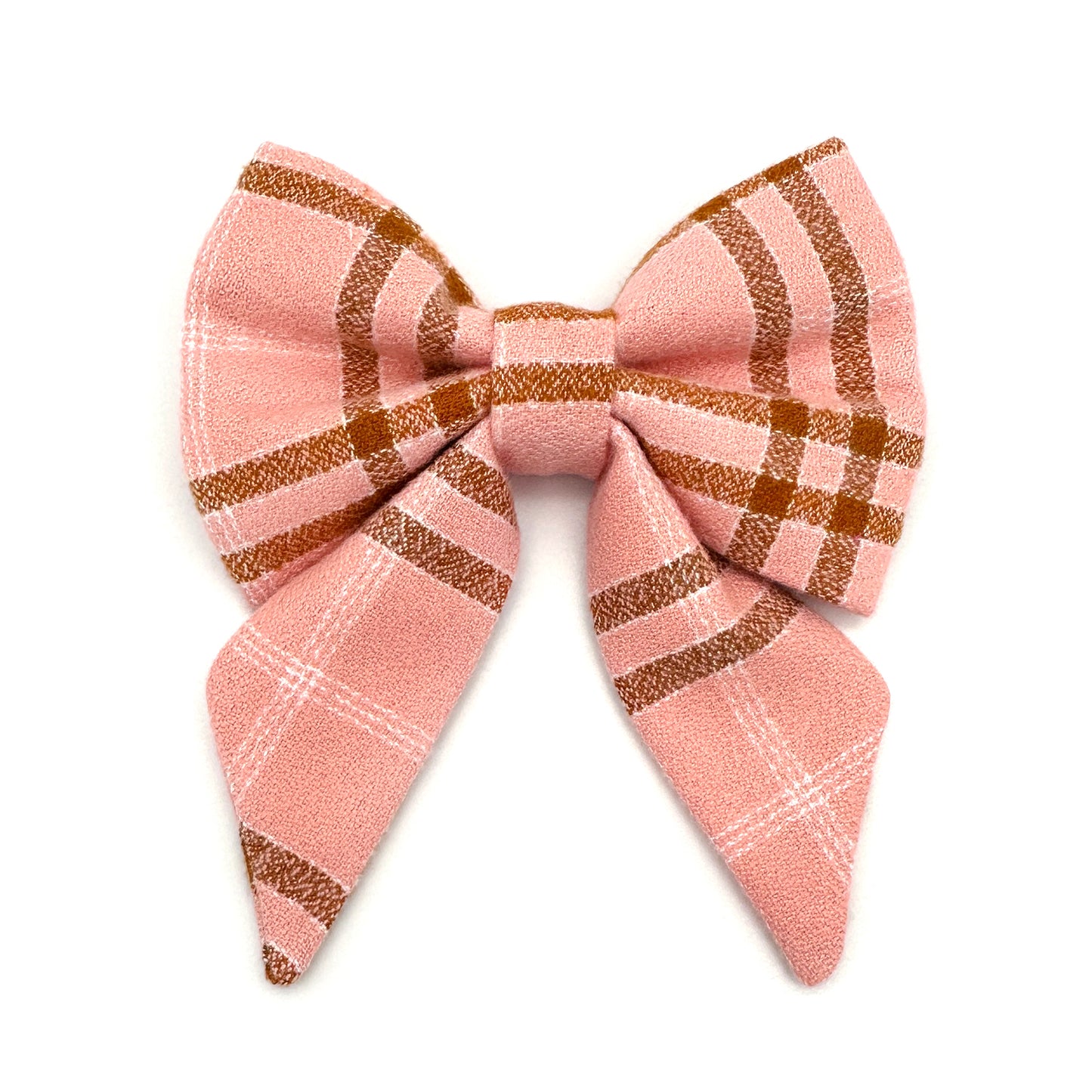 Peach Plaid Flannel Sailor Dog Bow