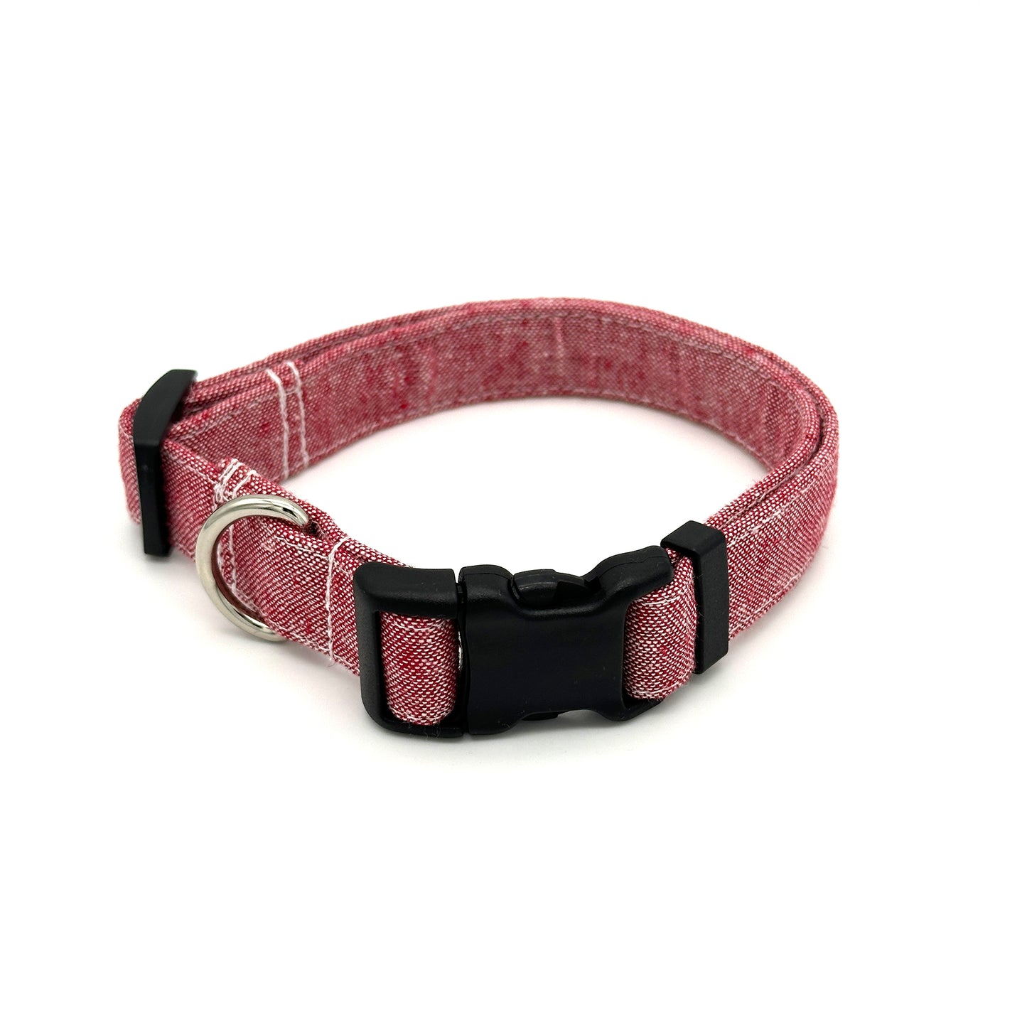 Red Chambray Dog Collar