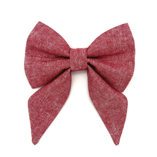 Red Chambray Sailor Dog Bow