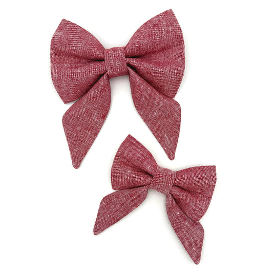 Red Chambray Sailor Dog Bow