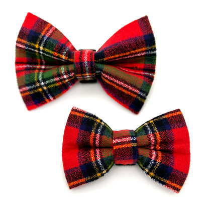 Red Tartan Flannel Dog Bow Tie
