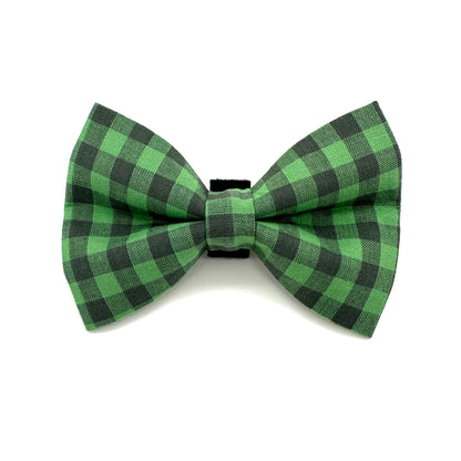 St. Patrick's Day Green Gingham Dog Bow Tie 