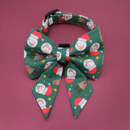 Santa and His Reindeer Dog Collar Bow