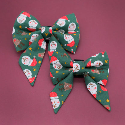 Santa and His Reindeer Sailor Dog Bow