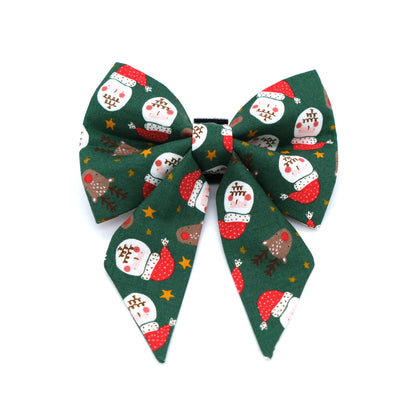 Santa and His Reindeer Sailor Dog Bow