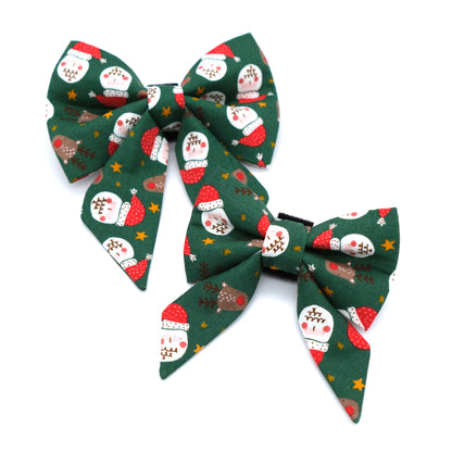 Santa and His Reindeer Sailor Dog Bow