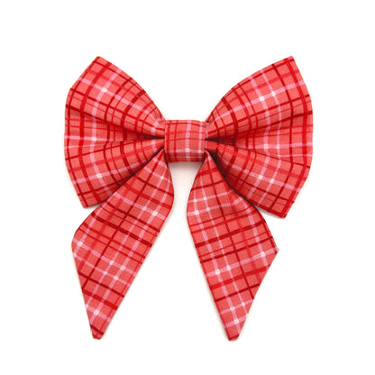 Valentine's Day Plaid Sailor Dog Bow