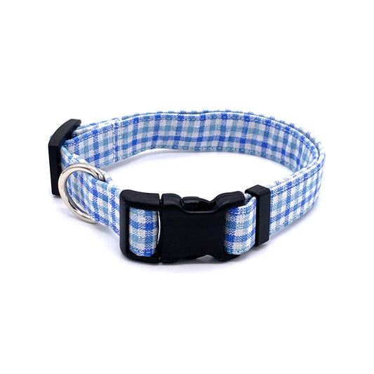 Blue Gingham Dog Collar
