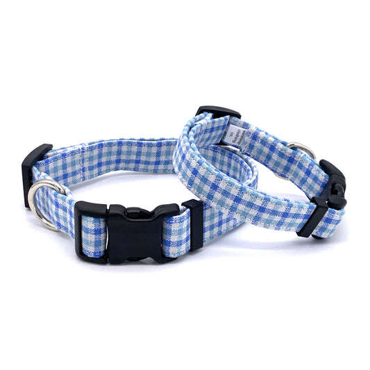 Blue Gingham Dog Collar