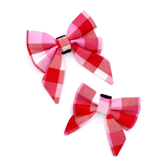 Valentine's Day Check Dog Bow