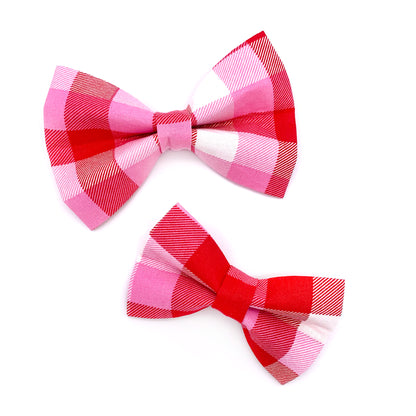 Valentine's Day Check Bow Dog Bow Tie